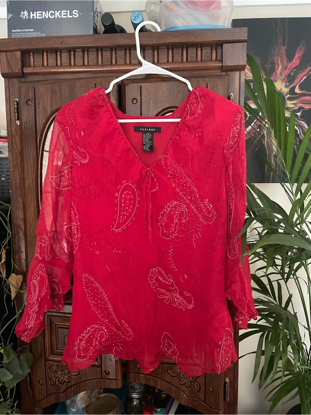 SilkLand Vibrant Red Paisley Blouse